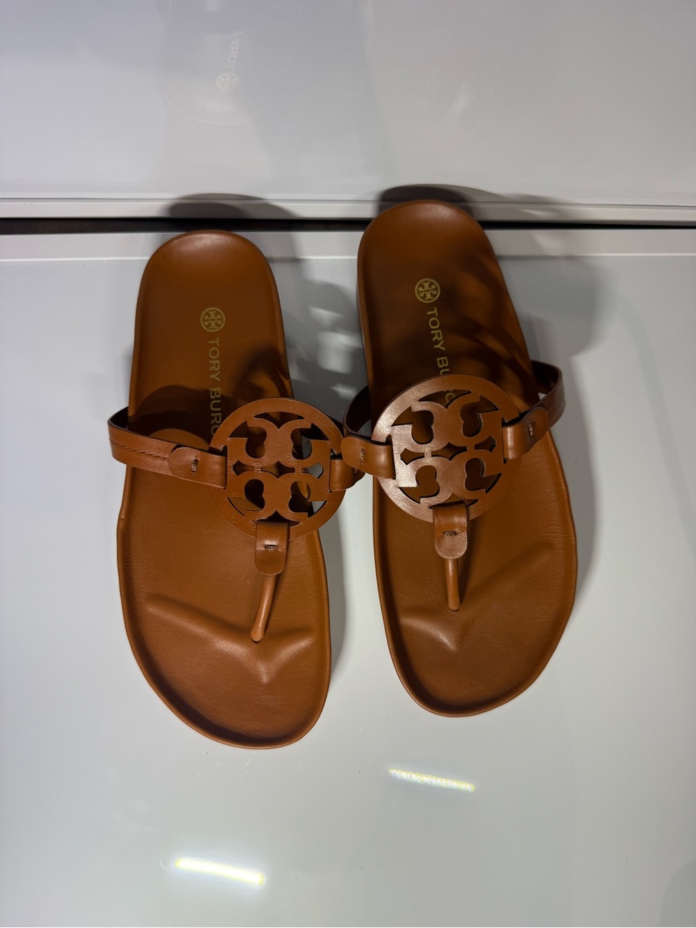 Tory Burch Brown Leather Logo Thong Sandals